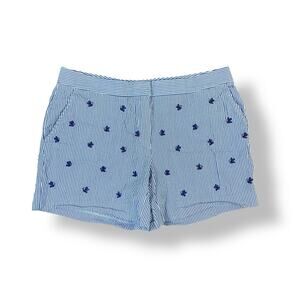 Brooks Brothers Embroidered Seersucker‎ Striped Shorts Womens Size 8 Blue White